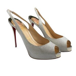 Christian Louboutin Private Number 120 Glitter Luminor Slingback Peep Toe Heels